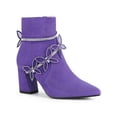 thumbnail image 1 of BLISSFUL STEP Women's Ankle Boots Butterfly Rhinestone Strap Chunky Heels Pointed Toe Boots Dark Purple 7, 1 of 7