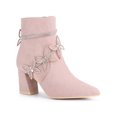 thumbnail image 1 of BLISSFUL STEP Women's Ankle Boots Butterfly Rhinestone Strap Chunky Heels Pointed Toe Boots Dust Pink 8, 1 of 7