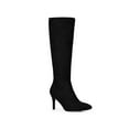 thumbnail image 1 of BLISSFUL STEP Women's Boots Faux Suede Knee High Stiletto Heel Pointed Toe Back Zipper Boots Black 6, 1 of 7