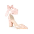 thumbnail image 1 of BLISSFUL STEP Closed Toe Lace Up Heel Chunky Heels Pumps for Women Pink 7, 1 of 7