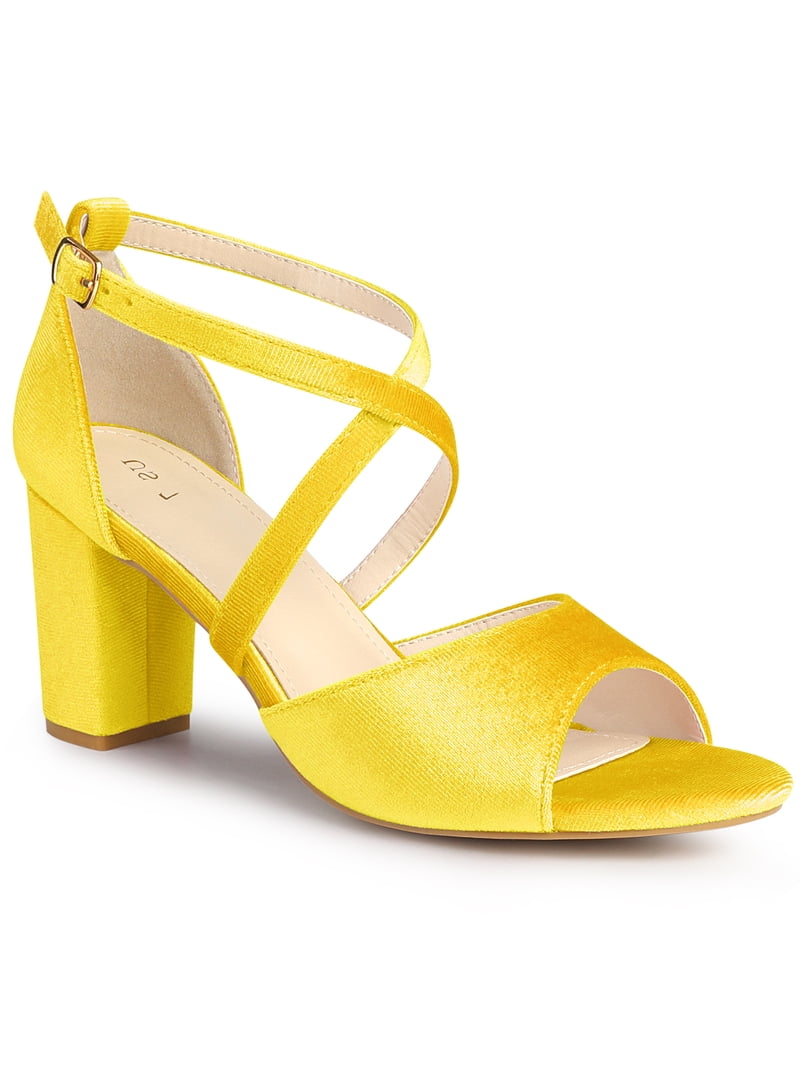 BLISSFUL STEP Women's Shoes Faux Velvet Chunky Heel Open Toe