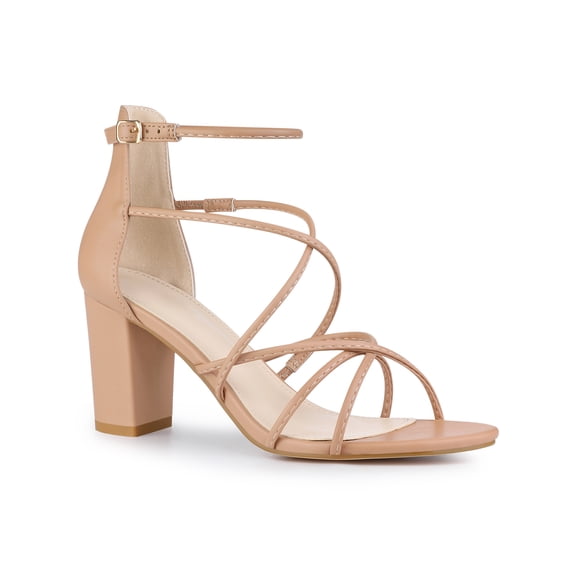 BLISSFUL STEP Crisscross Strappy Strap Chunky Heel Sandals for Women