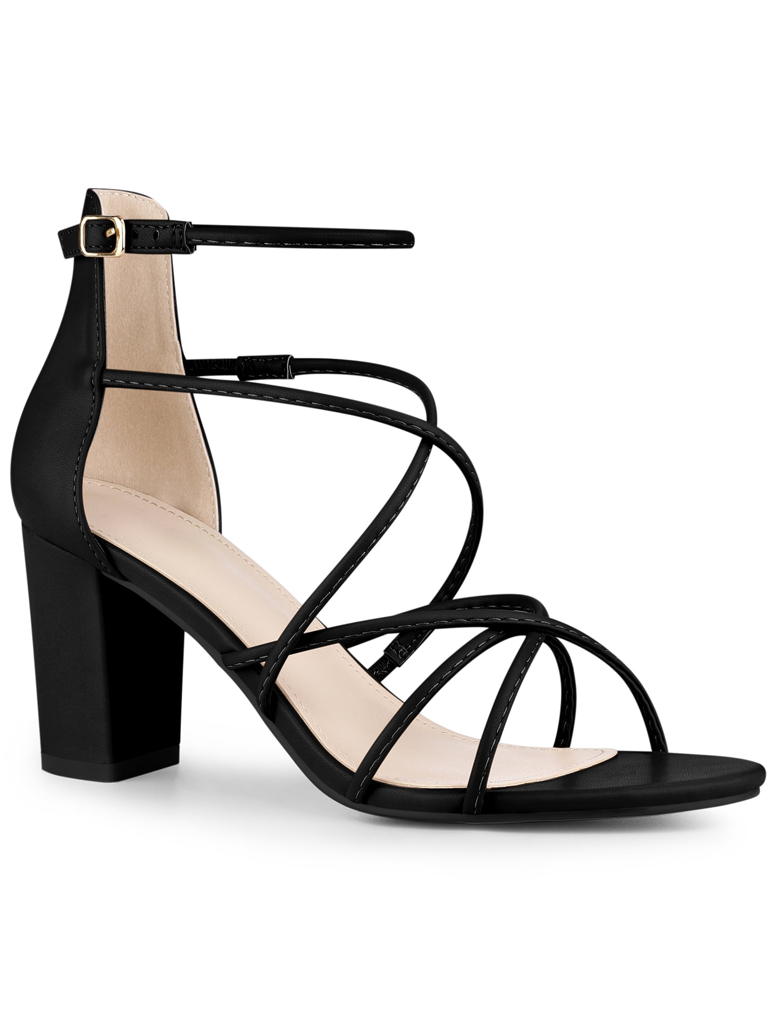 Perphy Crisscross Strappy Strap Chunky Heel Sandals for Women - Walmart.com