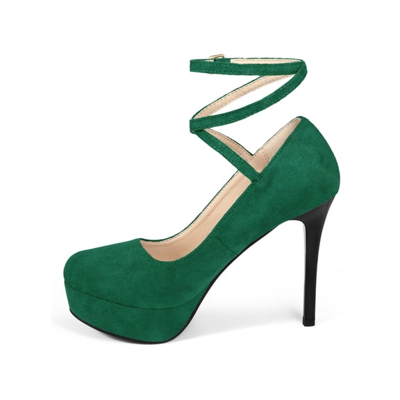 BLISSFUL STEP cross lace up Stiletto Heels platform pumps for Women Green 7