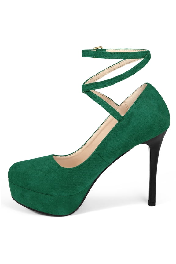 cross lace up Stiletto Heels platform pumps for Women Green 7