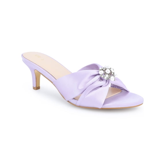 BLISSFUL STEP Crystal Pearl Stiletto Heels Slip on Slides Sandals for Women Purple (Size 9.5)