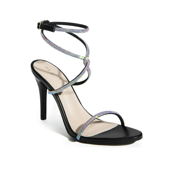 BLISSFUL STEP Crystal Rhinestones Crisscross Strappy Stiletto Heeled Sandals for Women Black 9.5