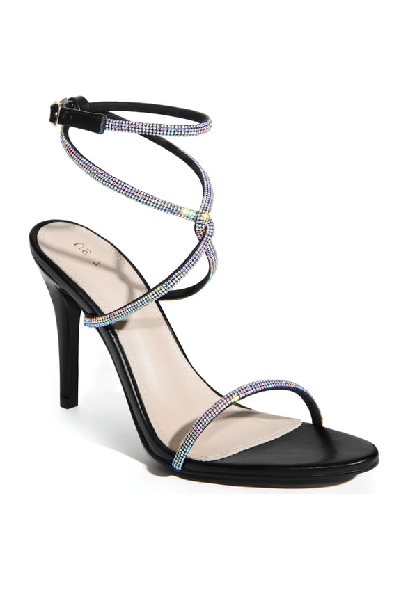 Crystal Rhinestones Crisscross Strappy Stiletto Heeled Sandals for Women Black 9