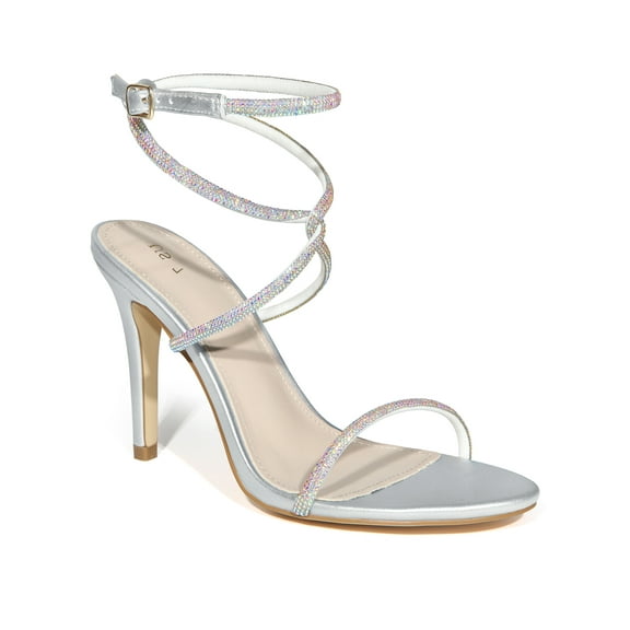 BLISSFUL STEP Crystal Rhinestones Crisscross Strappy Stiletto Heeled Sandals for Women Silver 6