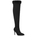 thumbnail image 1 of BLISSFUL STEP Women's Boots Thigh High Faux Suede Faux Fur Stiletto Heels Boots Black 9, 1 of 7