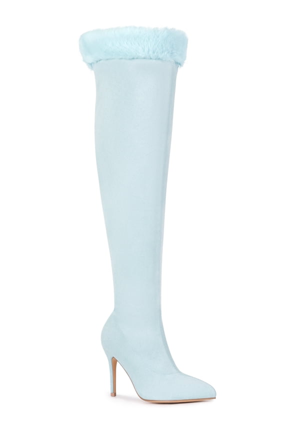 Women's Boots Thigh High Faux Suede Faux Fur Stiletto Heels Boots Sky Blue 6
