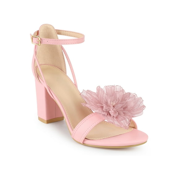 BLISSFUL STEP Floral Open Toe Block High Heel Sandals for Women Light Pink (Size 9.5)