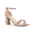 thumbnail image 1 of BLISSFUL STEP Women's Shoes Floral Printed Chunky Heel Ankle Strap Open Toe Block Heel Dress Sandals Blue pink Flower 7.5, 1 of 7