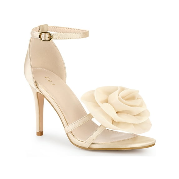 BLISSFUL STEP Flower Ankle Strap Stiletto Heel Sandals for Women Champagne 8