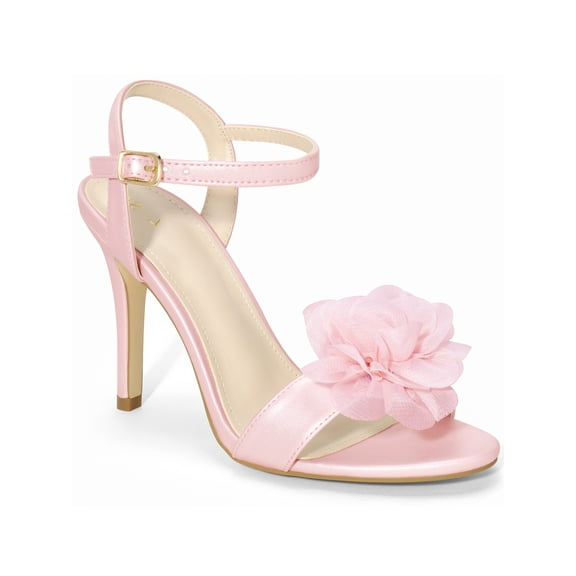 BLISSFUL STEP Easter Style Flower Open Toe Ankle Strap Slingback Stiletto Heel Sandals for Women Bling Pink 9
