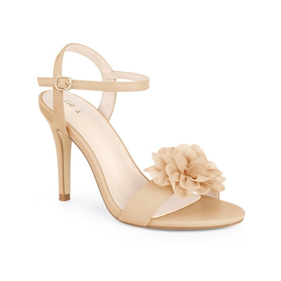 BLISSFUL STEP Flower Open Toe Ankle Strap Slingback Stiletto Heel Sandals for Women Nude 8