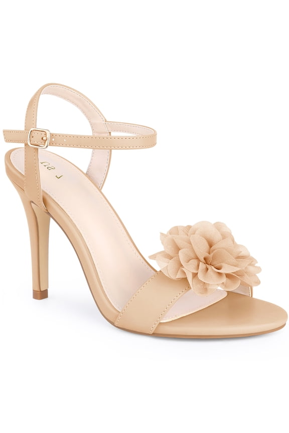 Flower Open Toe Ankle Strap Slingback Stiletto Heel Sandals for Women Nude 9