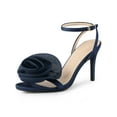 thumbnail image 1 of BLISSFUL STEP Flower Open Toe Slingback Stiletto Heels Ankle Strap Sandals for Women Navy Blue 6, 1 of 6