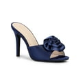 thumbnail image 1 of BLISSFUL STEP Flower Open Toe Slip on Stiletto Heel Slide Sandals for Women Dark Blue 8, 1 of 6