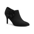 thumbnail image 1 of BLISSFUL STEP Women's Ankle Boots Flower Stiletto Heel Pointed Toe Faux Suede Zipper Booties Black 6, 1 of 7