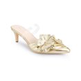 thumbnail image 1 of BLISSFUL STEP Flower Stiletto Heels Pointed Toe Slouches Slip On Mules for Women Gold (Size 8), 1 of 7