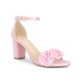thumbnail image 1 of BLISSFUL STEP Flowers Satin Block Heels Ankle Strap Open Toe Heel Sandals for Women Bling Pink 6, 1 of 7