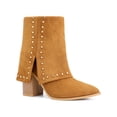 thumbnail image 1 of BLISSFUL STEP Women's Boots Studded Faux Suede Pointed Toe Chunky Heel Zipper Booties Brown 8, 1 of 6