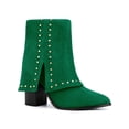 thumbnail image 1 of BLISSFUL STEP Women's Boots Studded Faux Suede Pointed Toe Chunky Heel Zipper Booties Green 9.5, 1 of 6