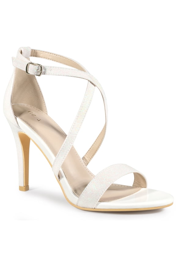 Easter Inspired Glitter Crisscross Strap Stiletto High Heels Sandals for Women White 7