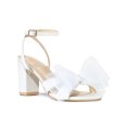 thumbnail image 1 of BLISSFUL STEP Glitter Heel Mesh Bow Block High Heel Sandal for Women White 8, 1 of 4