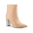 thumbnail image 1 of BLISSFUL STEP Glitter Heel Zipper Block Heels Ankle Boots for Women Nude 10, 1 of 6