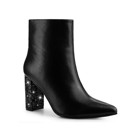 BLISSFUL STEP Glitter Heel Zipper Block Heels Ankle Boots for Women Black 8