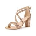 thumbnail image 1 of BLISSFUL STEP Glitter Open Toe Crisscross Strap Block Heel Sandals for Women, 1 of 5