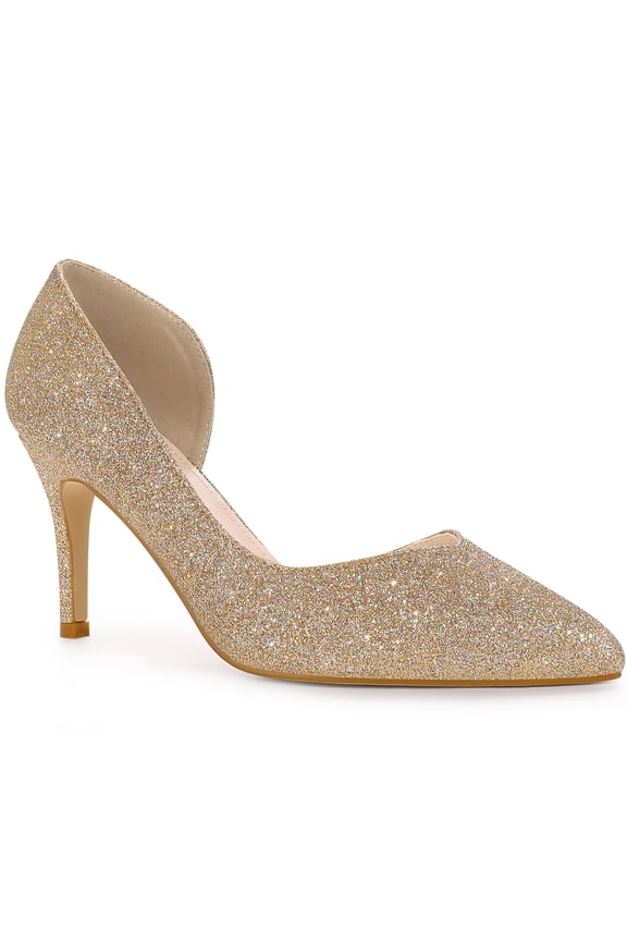 Glitter Pointed Toe Stiletto Heels Pumps for Women Gold 7
