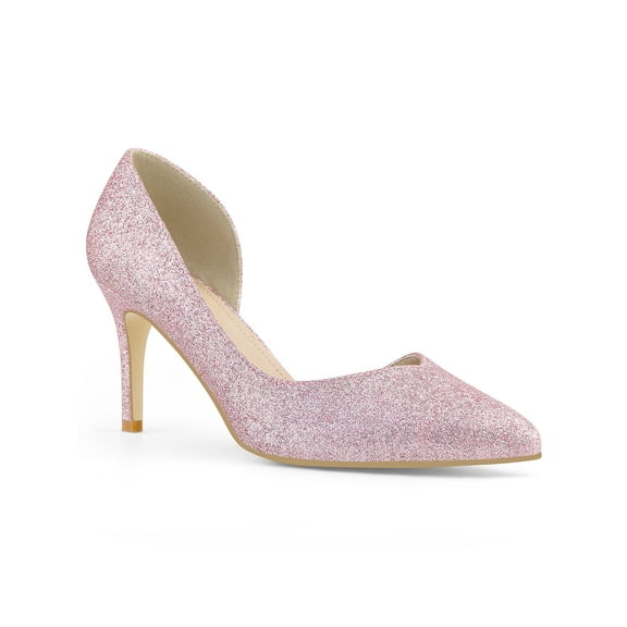 BLISSFUL STEP Glitter Pointed Toe Stiletto Heels Pumps for Women Pink 10