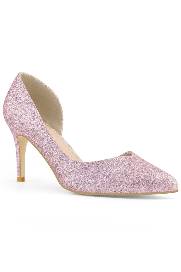 Glitter Pointed Toe Stiletto Heels Pumps for Women Pink 10