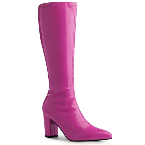BLISSFUL STEP Women's GoGo Boot Block Heels Knee High Boots Hot Pink 9