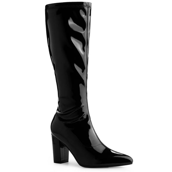 BLISSFUL STEP Women's GoGo Boot Block Heels Knee High Boots Black 7
