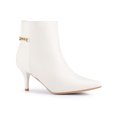 thumbnail image 1 of BLISSFUL STEP Women's Ankle Boots Kitten Heel Pointed Toe Zipper Chain Decor Booties Cream 8.5, 1 of 7