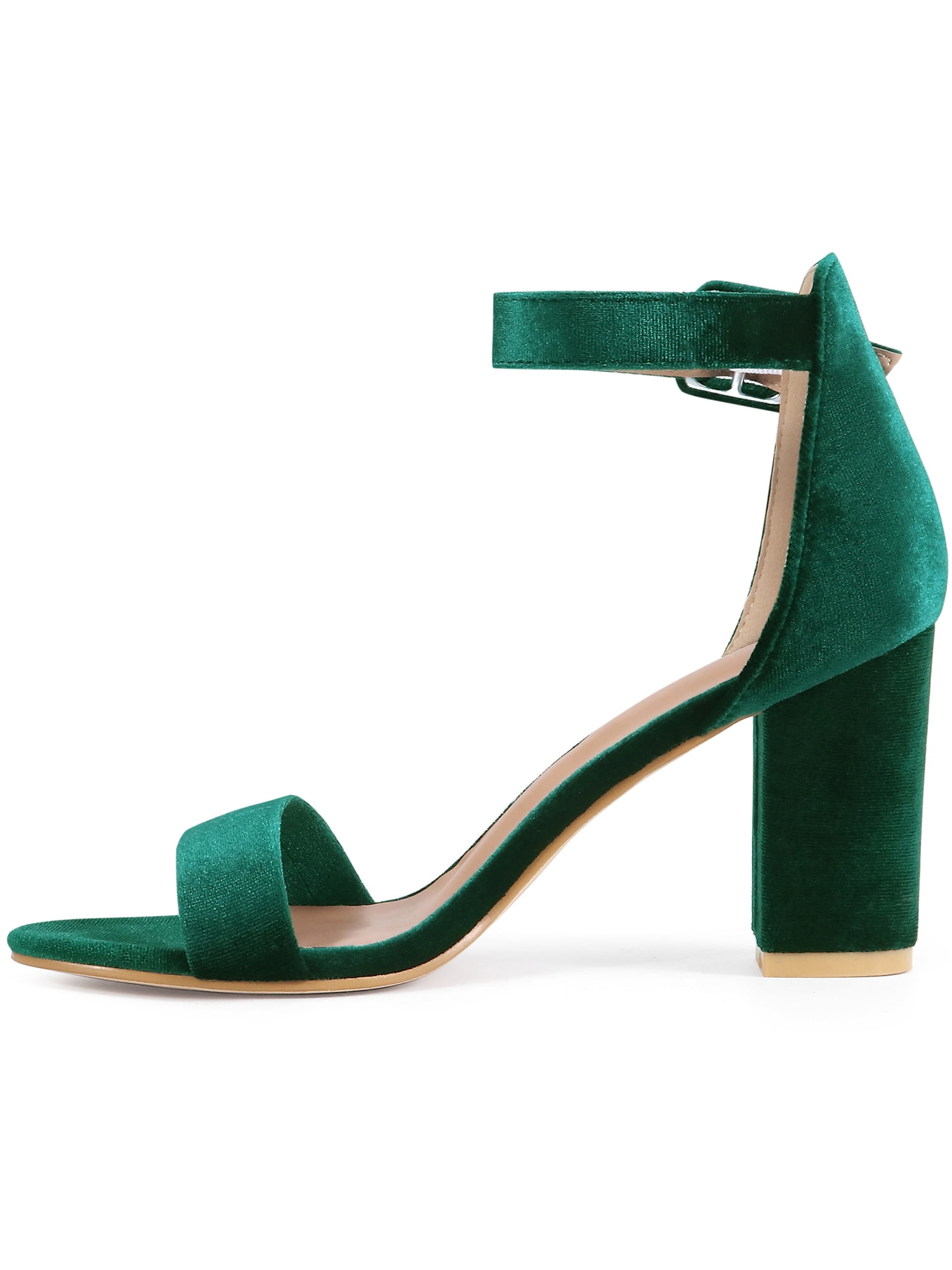Low Heel Emerald Sandals Dark Green Velvet Shoes Cute Green Heels Ankle  Strap Heels Dress Sandals