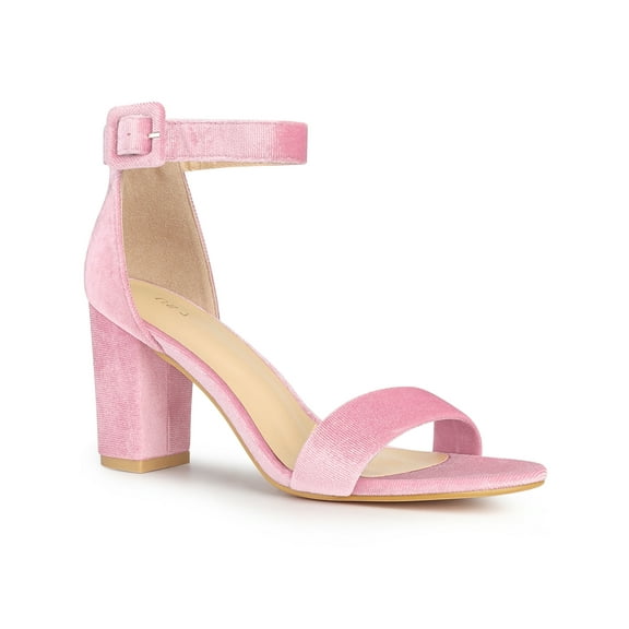 BLISSFUL STEP High Block Heel Buckle Ankle Strap Sandals for Women Pink 8