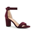 thumbnail image 1 of BLISSFUL STEP High Block Heel Buckle Ankle Strap Sandals for Women Burgundy 9.5, 1 of 6