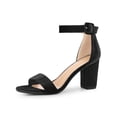 thumbnail image 1 of BLISSFUL STEP High Block Heel Buckle Ankle Strap Sandals for Women Black 6.5, 1 of 6
