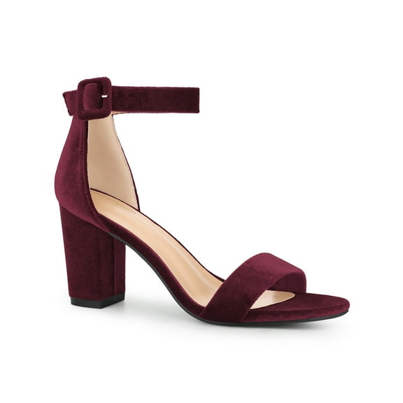 BLISSFUL STEP High Block Heel Buckle Ankle Strap Sandals for Women Burgundy 10