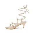 thumbnail image 1 of BLISSFUL STEP Knot Lace Up Slingback Kitten Heel Sandals for Women Gold 5.5, 1 of 8
