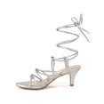 thumbnail image 1 of BLISSFUL STEP Knot Lace Up Slingback Kitten Heel Sandals for Women Silver 8.5, 1 of 8