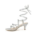 thumbnail image 1 of BLISSFUL STEP Knot Lace Up Slingback Kitten Heel Sandals for Women Silver 9.5, 1 of 8
