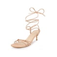 thumbnail image 1 of BLISSFUL STEP Knot Lace Up Strappy Square Toe Kitten Heel Sandals for Women Nude 9, 1 of 6