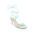thumbnail image 1 of BLISSFUL STEP Knot Lace Up Strappy Square Toe Kitten Heel Sandals for Women Light Blue 10, 1 of 6