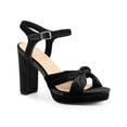 thumbnail image 1 of BLISSFUL STEP Knot Platform Slingback Faux Velvet Block Heel Sandals for Women, 1 of 4
